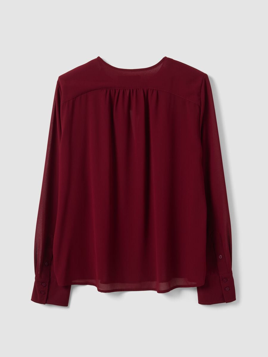 Red regular-fit blouse with V-neck and tie detail_2