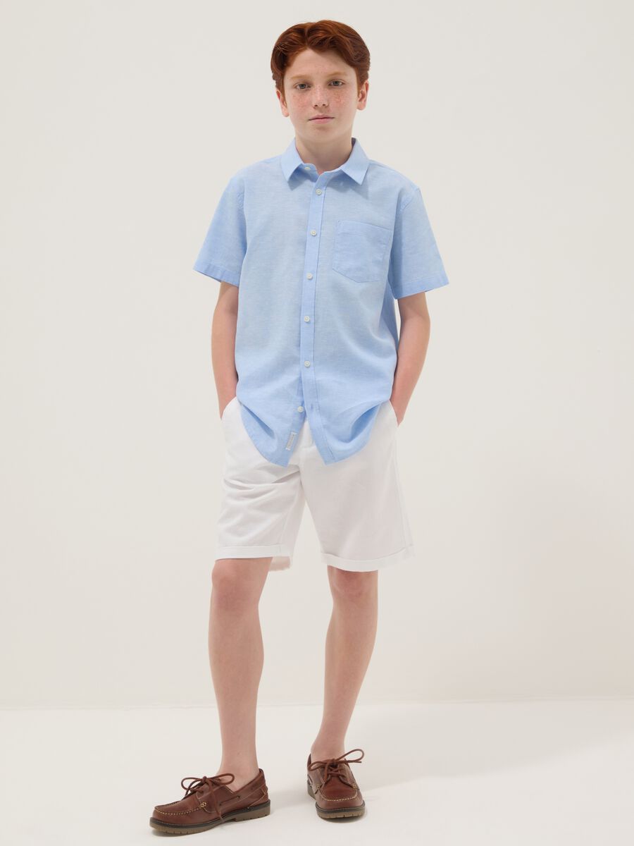 White linen and cotton blend regular-fit shorts for boys_0