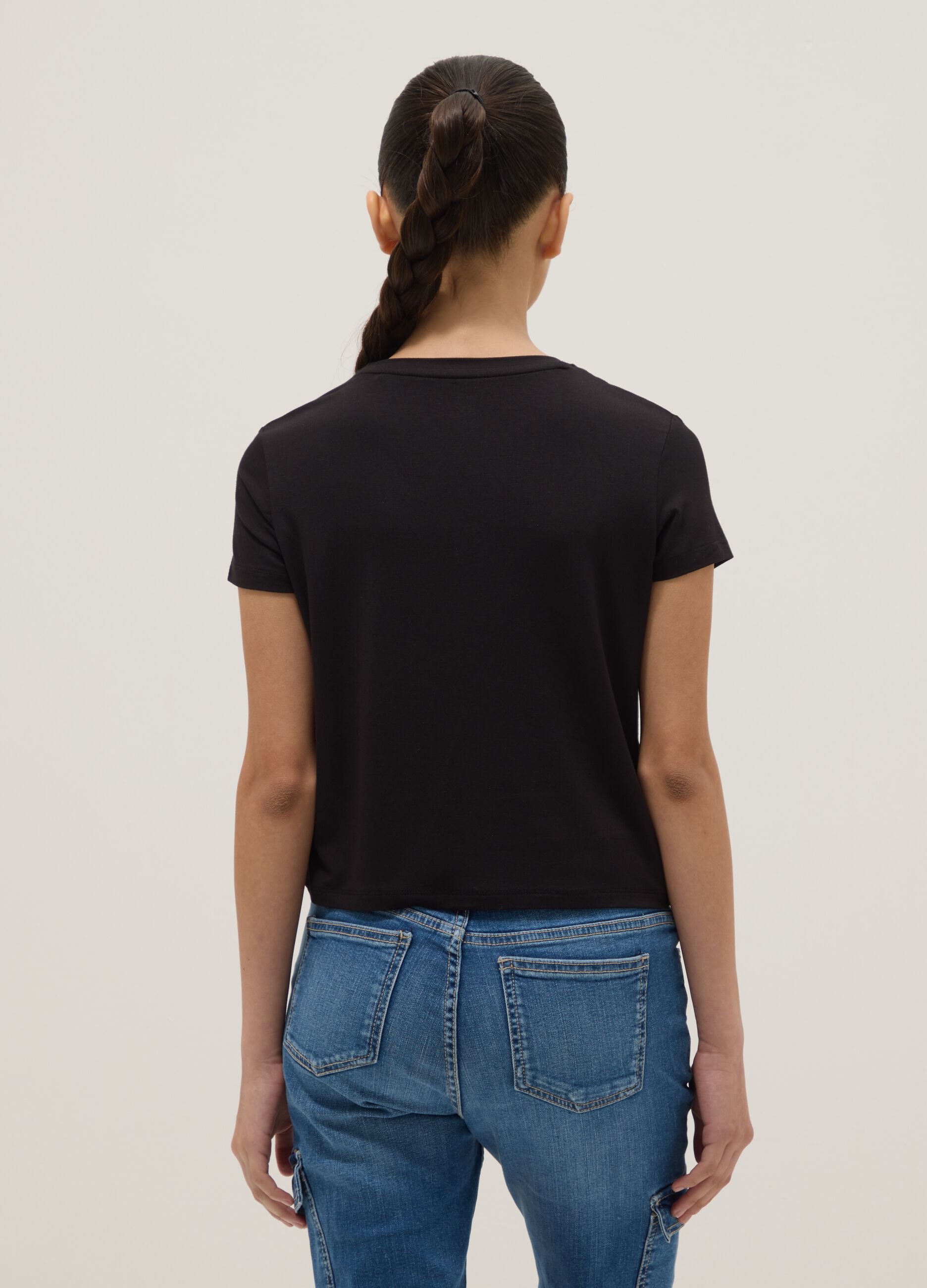 Black Viscose Stretch Short Sleeve T-shirt