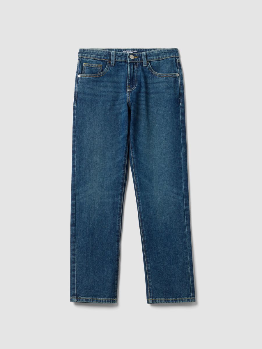 Blue pure cotton regular-fit jeans for boys_3