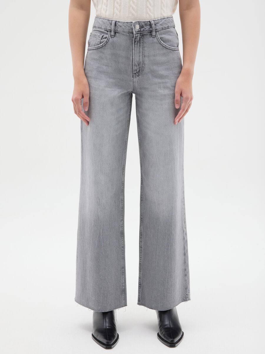 Grey Pure Cotton Wide Leg Jeans_1