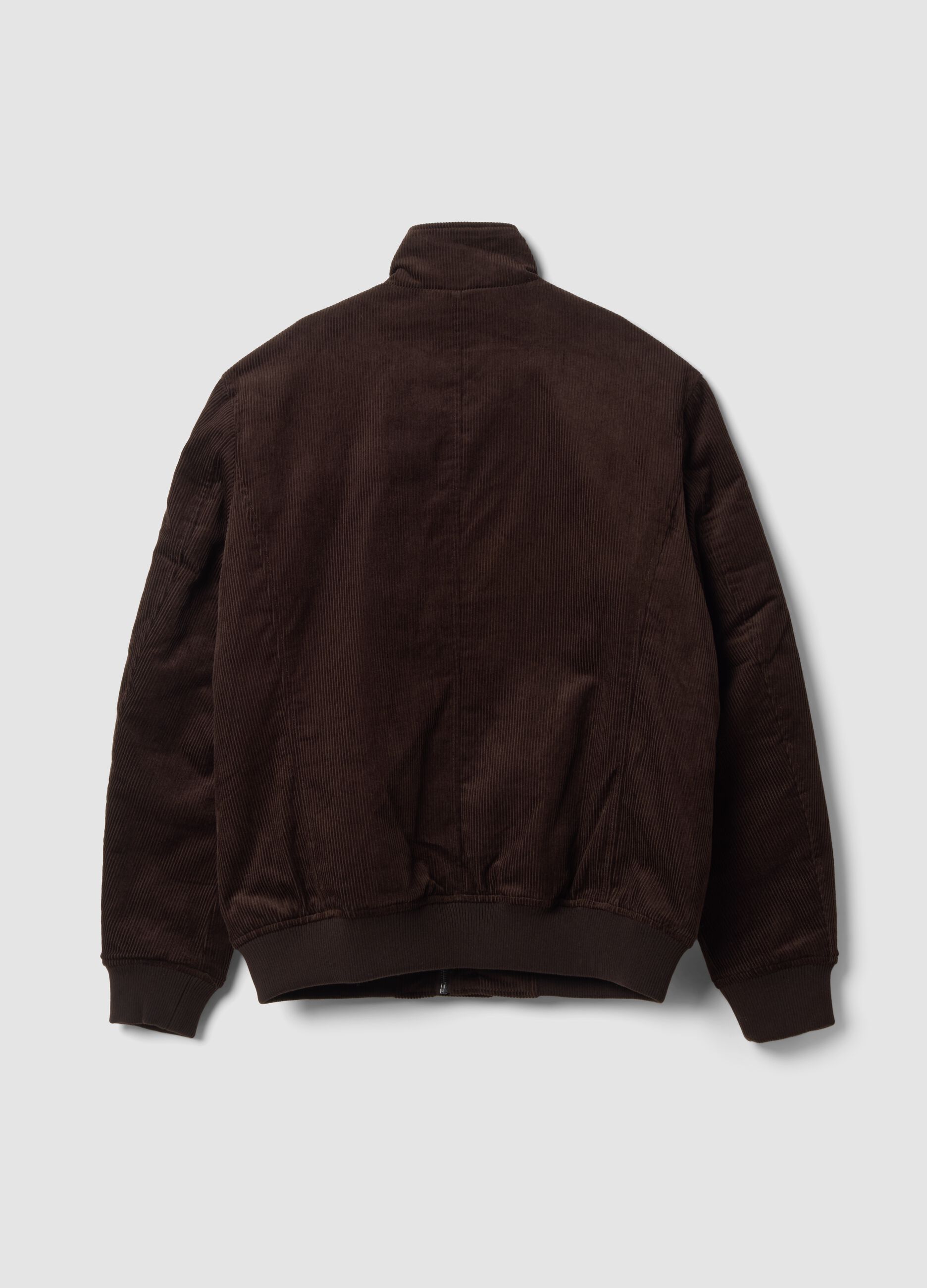 Bomber marrone in puro cotone imbottito regular fit a coste