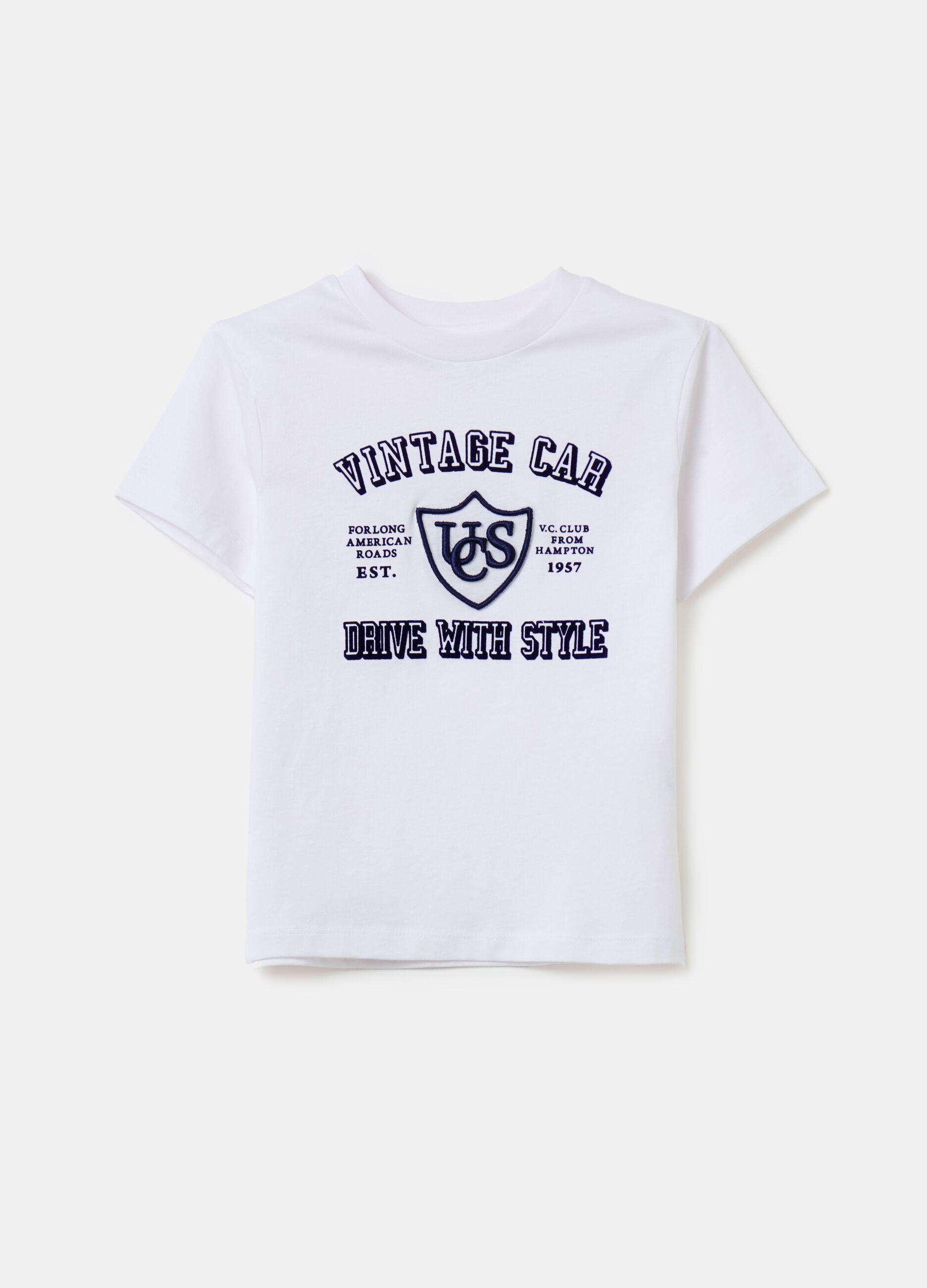 T-shirt in cotone con ricamo e stampa