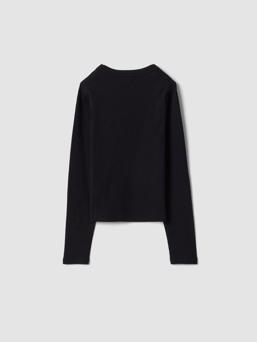Black stretch organic cotton T-shirt with ribbed neckline_1