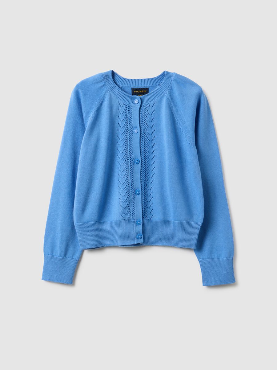 Girls' Regular Fit Blue Pure Cotton Cardigan with Cable Knit_3