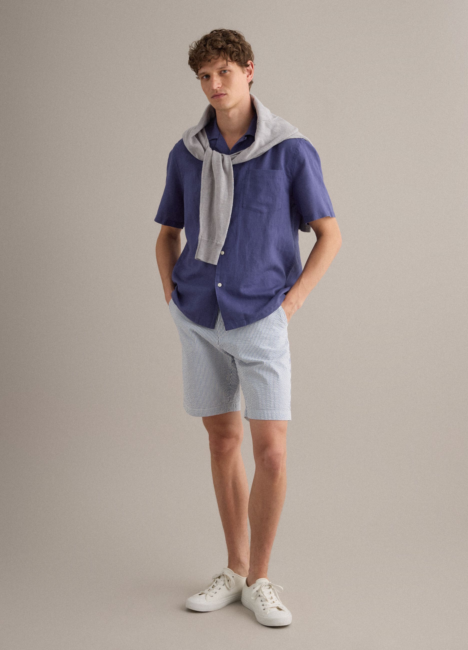 Multicolour striped regular-fit stretch cotton shorts