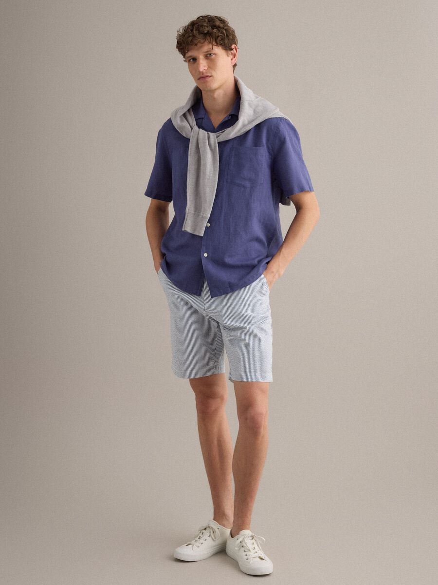 Mehrfarbig gestreifte Regular-Fit-Shorts aus Stretch-Baumwolle_0