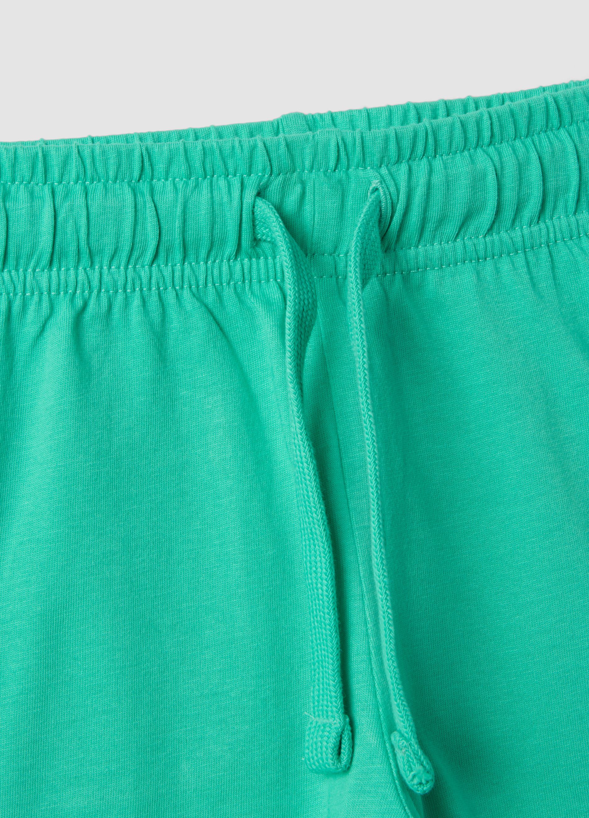 Green organic cotton shorts with elasticated waistband