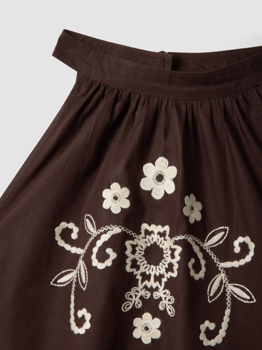 Braune Bluse aus reiner Baumwolle, Regular Fit, mit Blumenstickerei_5