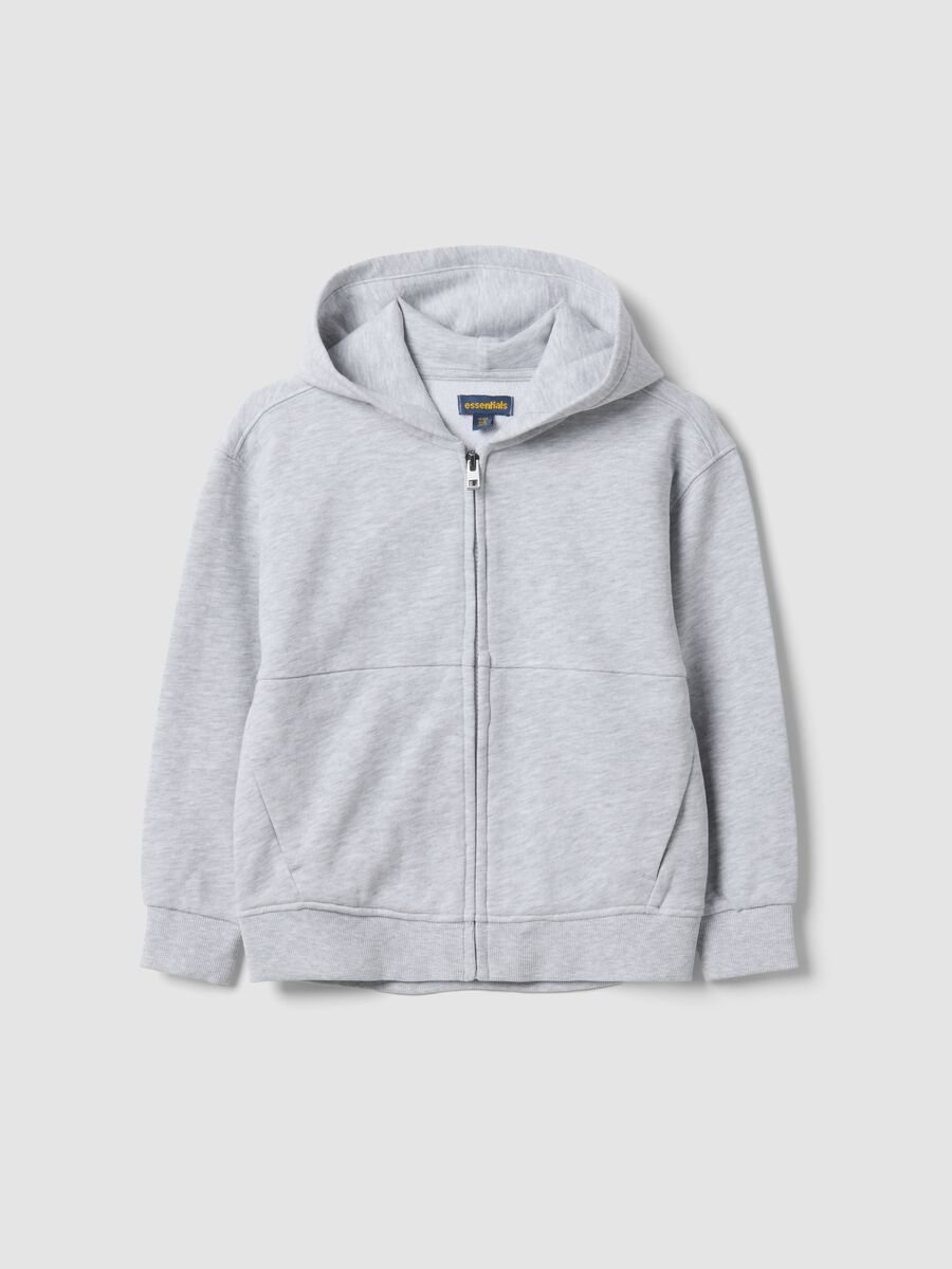 Grey organic cotton hooded sweatshirt with oversized fit for boys_0