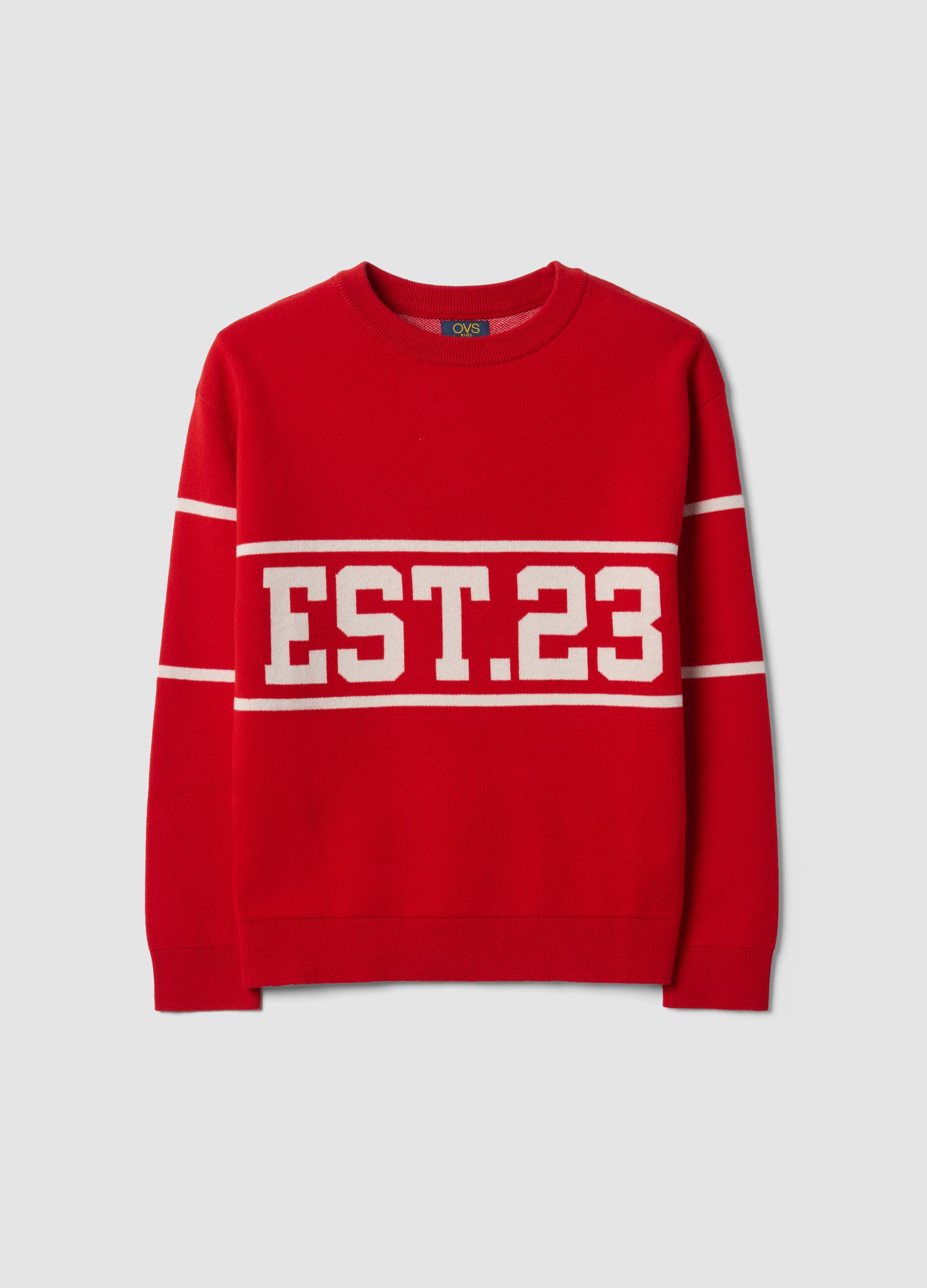 Maglione rosso in misto cotone jacquard girocollo