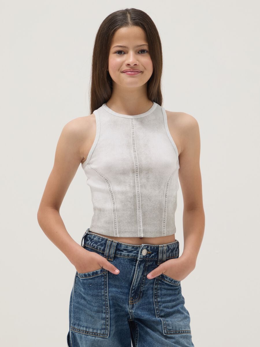 Girls&rsquo; white stretch-cotton fitted tank top_1