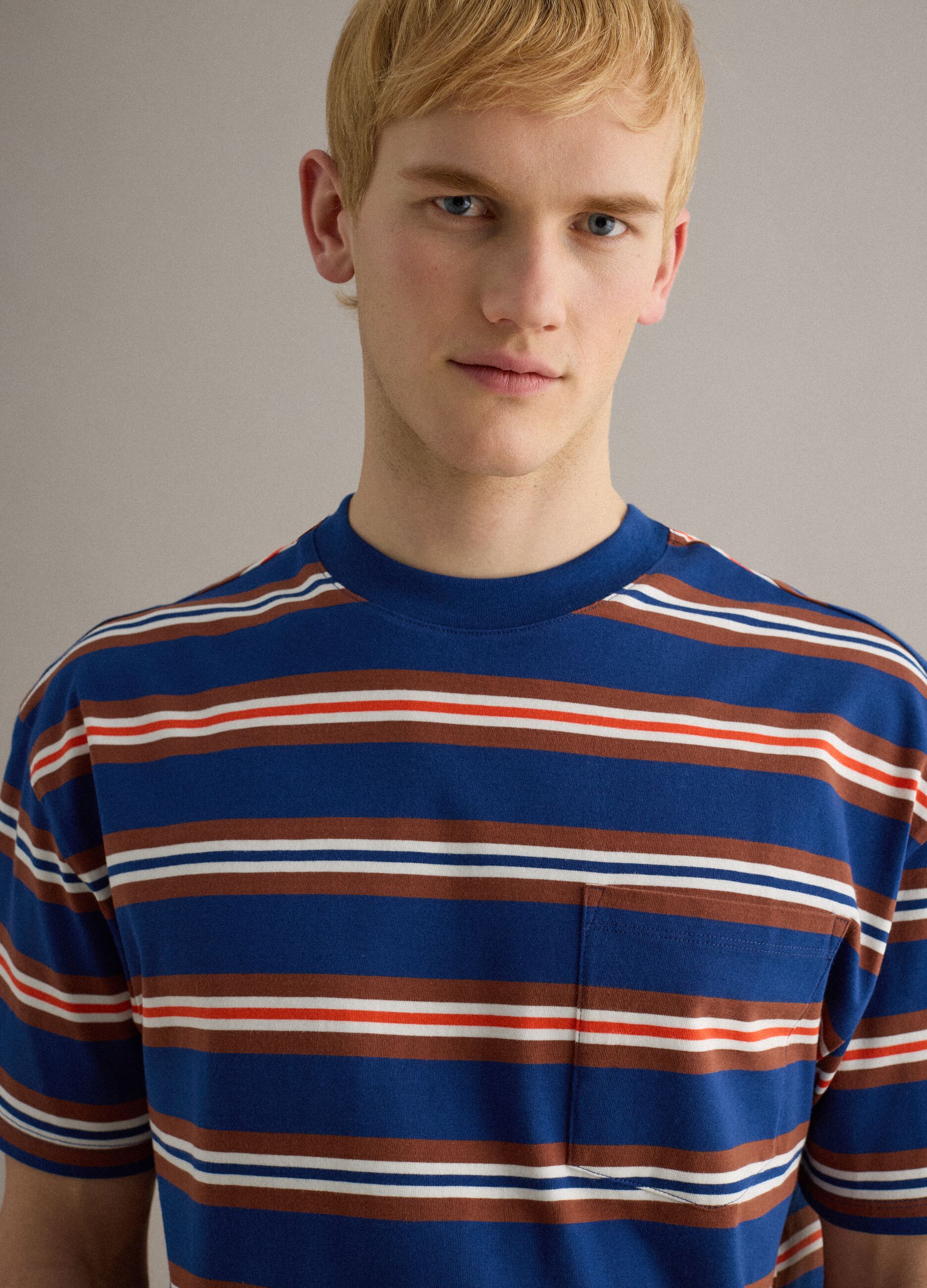 Multicolour striped pure cotton t-shirt with relaxed fit