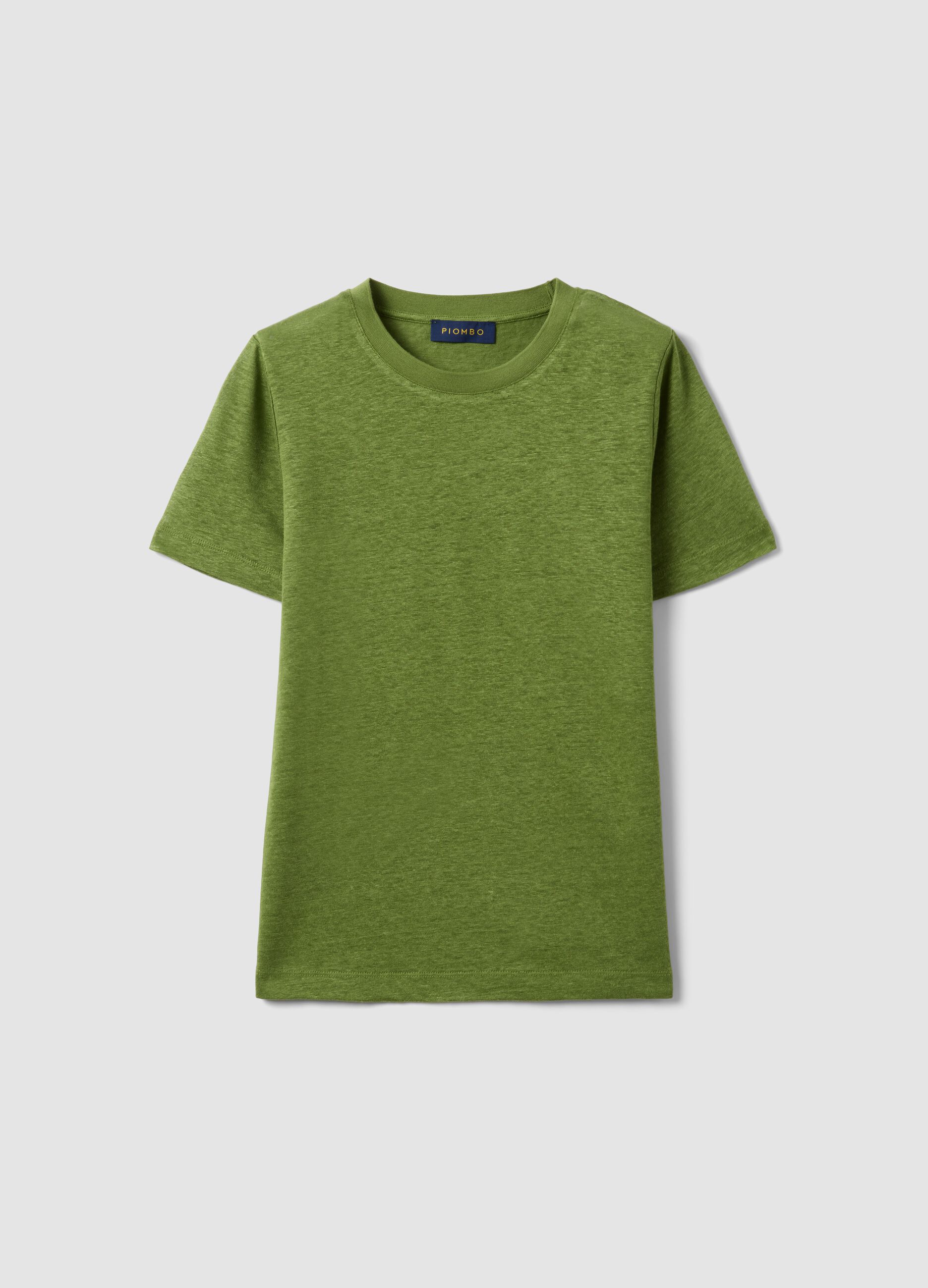Gr&uuml;nes T-Shirt aus reinem Leinen mit kurzen &Auml;rmeln, Regular Fit