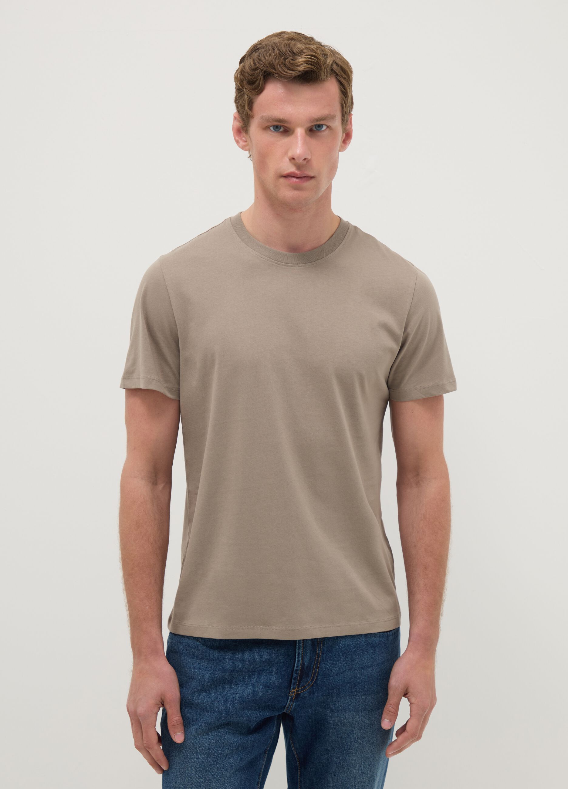 Beige T-shirt in pure cotton regular fit