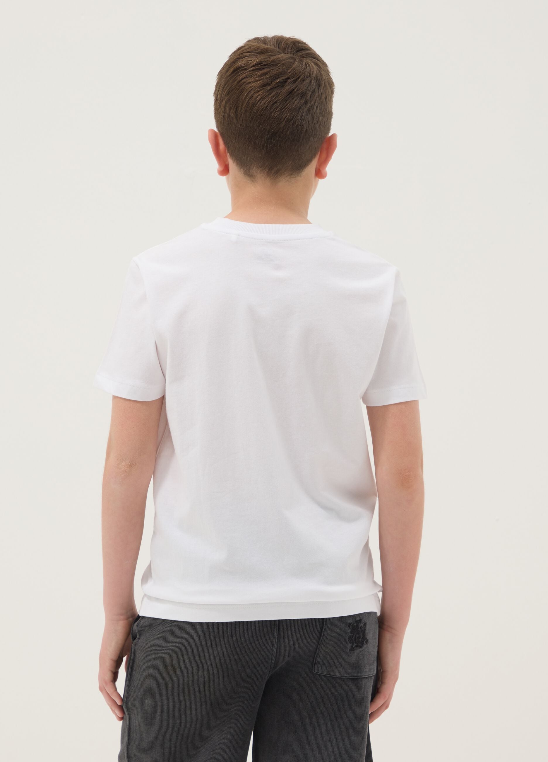 Boys' white pure cotton T-shirt regular fit with Swag print