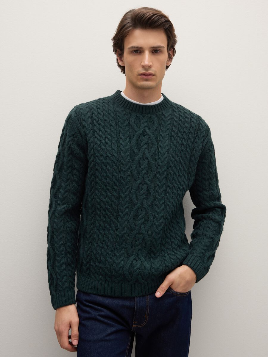 Regular fit green jumper with jacquard pattern_1
