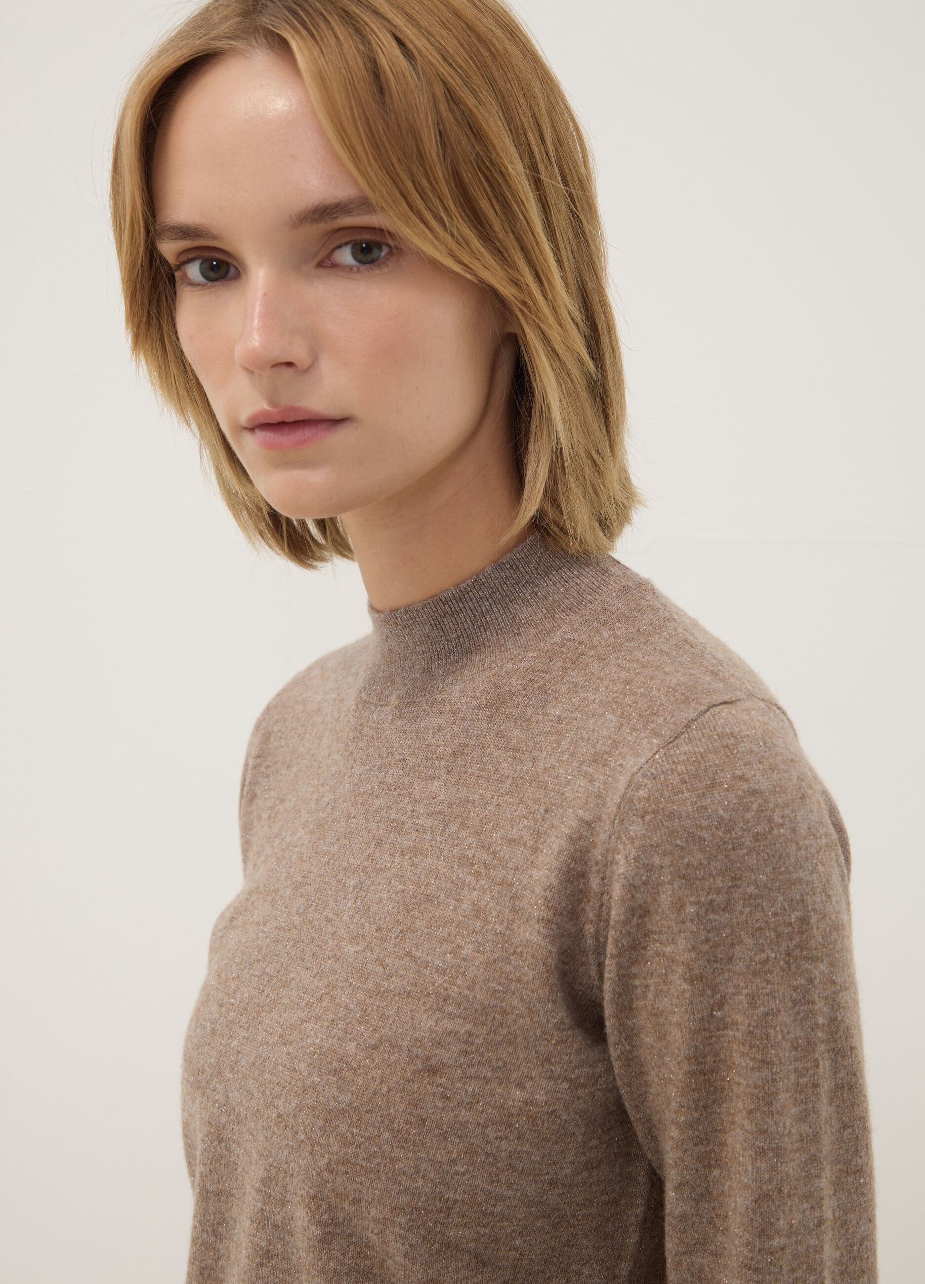 Grey wool-blend jumper with mock neck