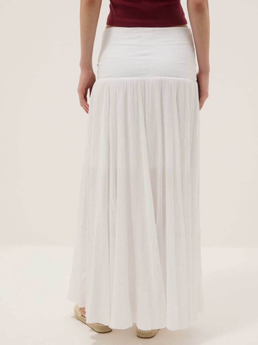 Long white pure cotton skirt with elasticated waist and sheer detailing_3