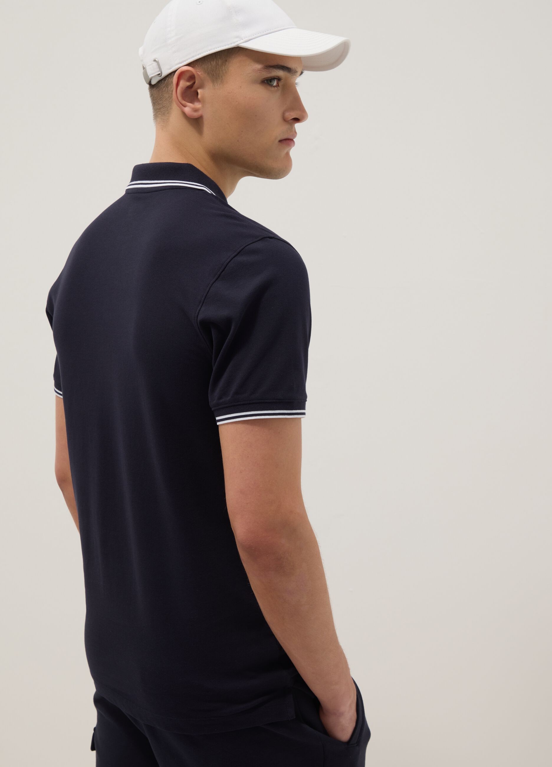 Blue stretch cotton polo shirt, regular fit