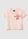 Girls' pink cotton blend T-shirt regular fit with floral embroidery_3