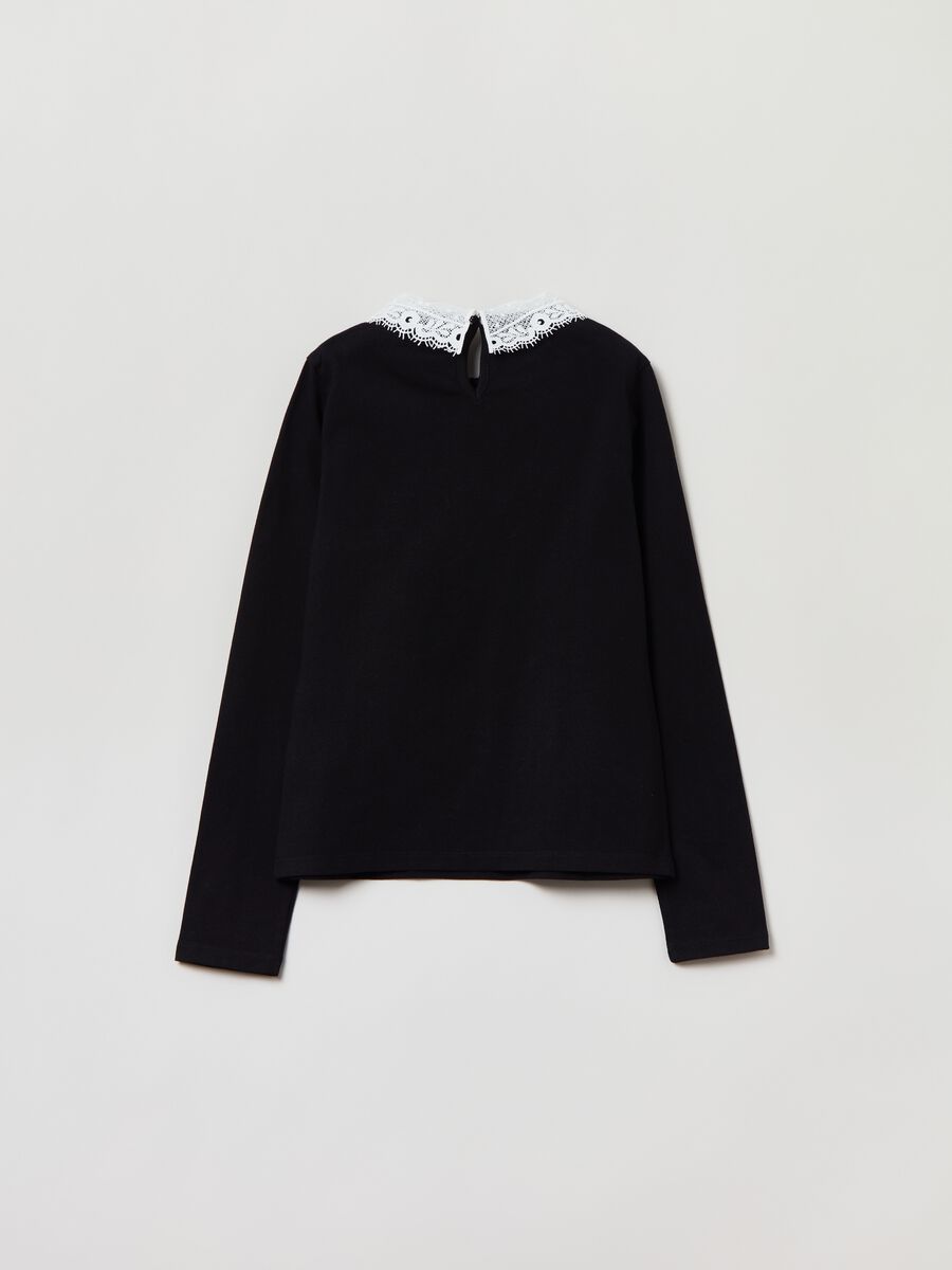 Long-sleeved T-shirt with lace collar_1