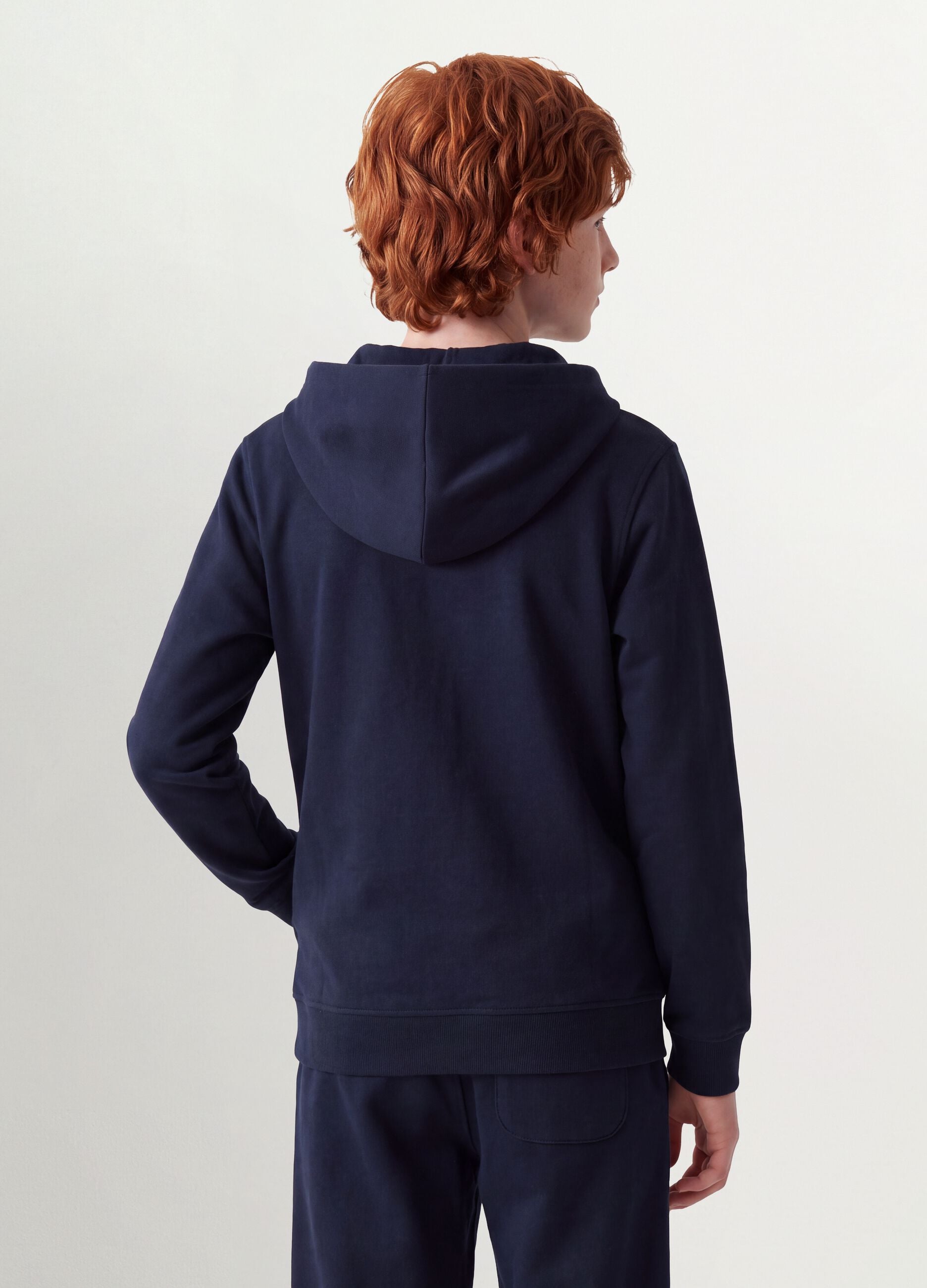 Blue hooded sweatshirt in pure organic cotton, regular fit for boys