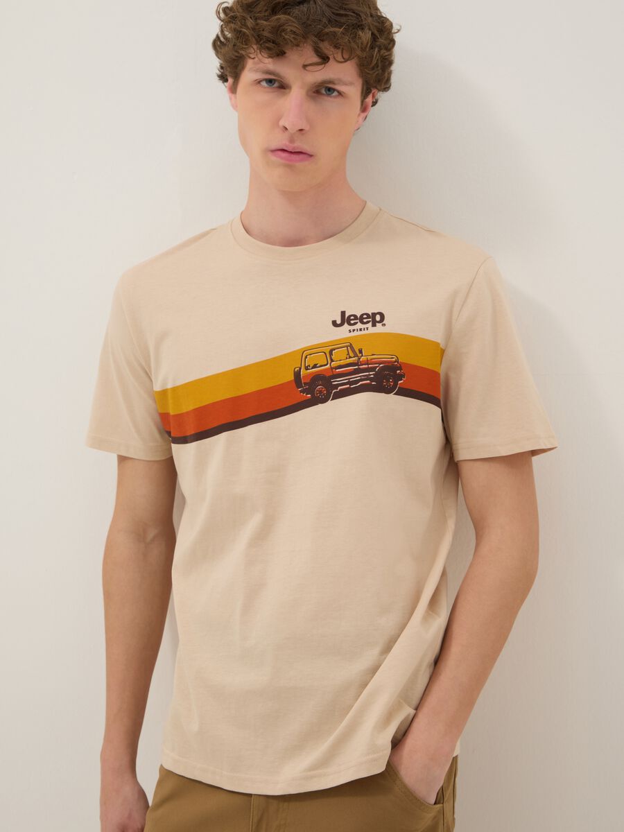 Beige T-Shirt aus reiner Baumwolle im Regular Fit mit Druck_3