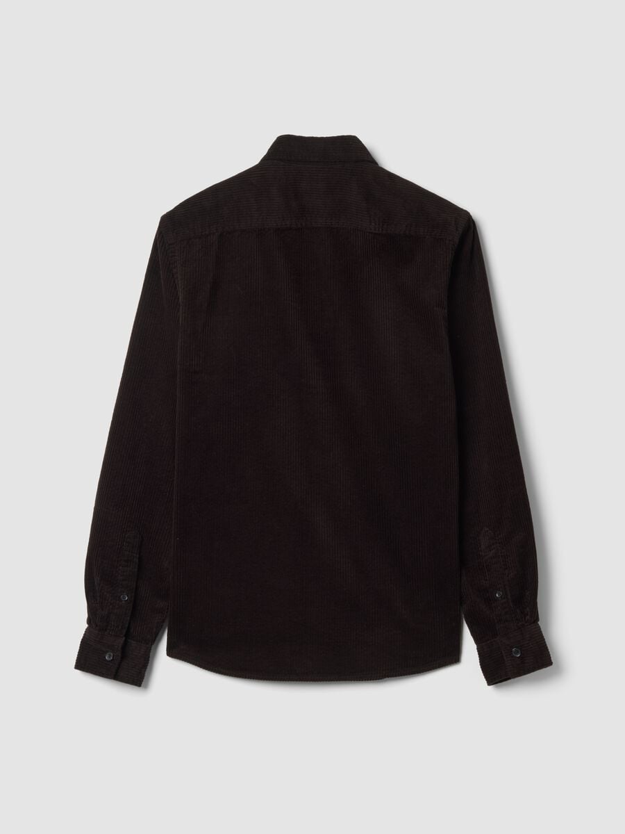 Camicia marrone in puro cotone a coste regular fit_2