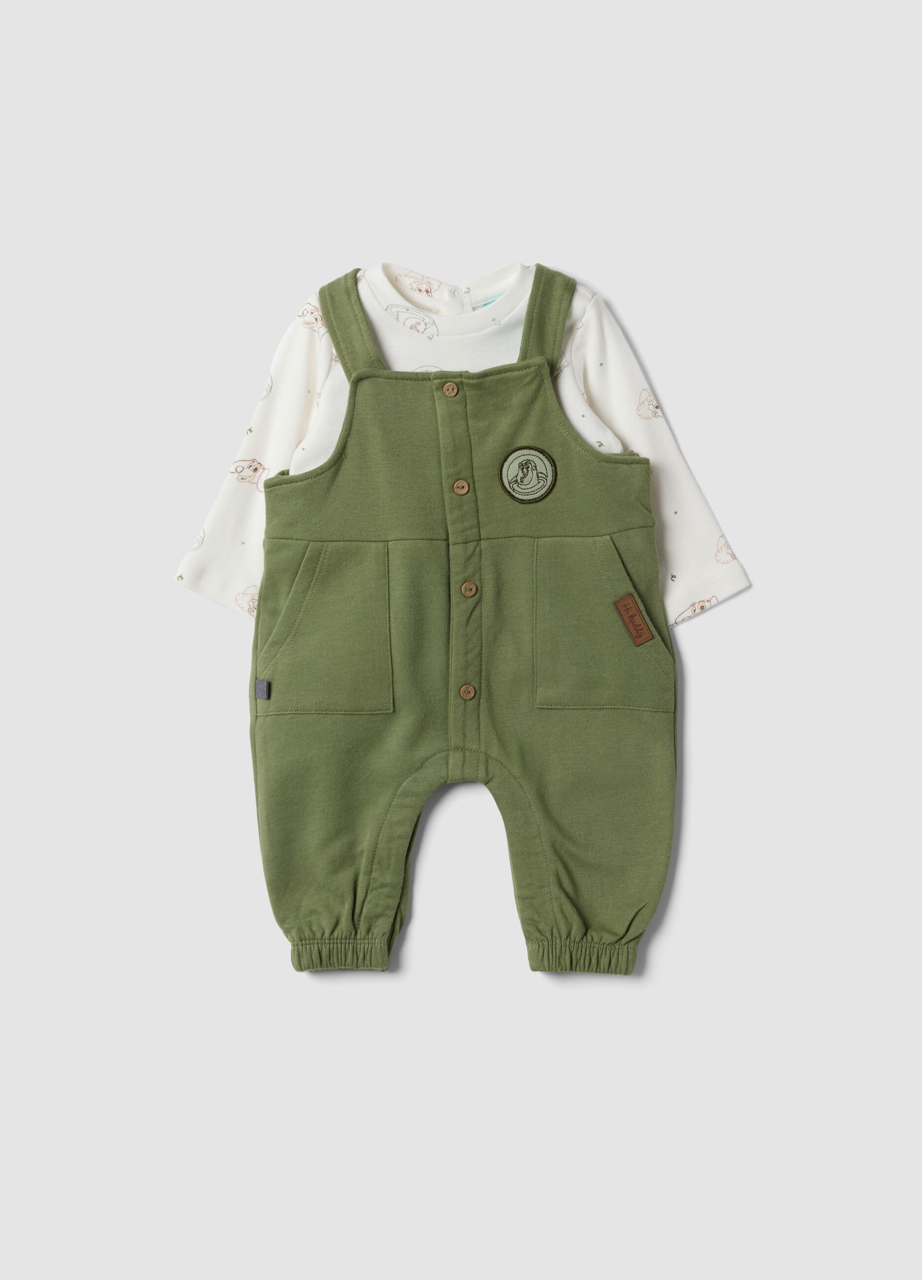 Completo verde in puro cotone organico con stampa Toy Story