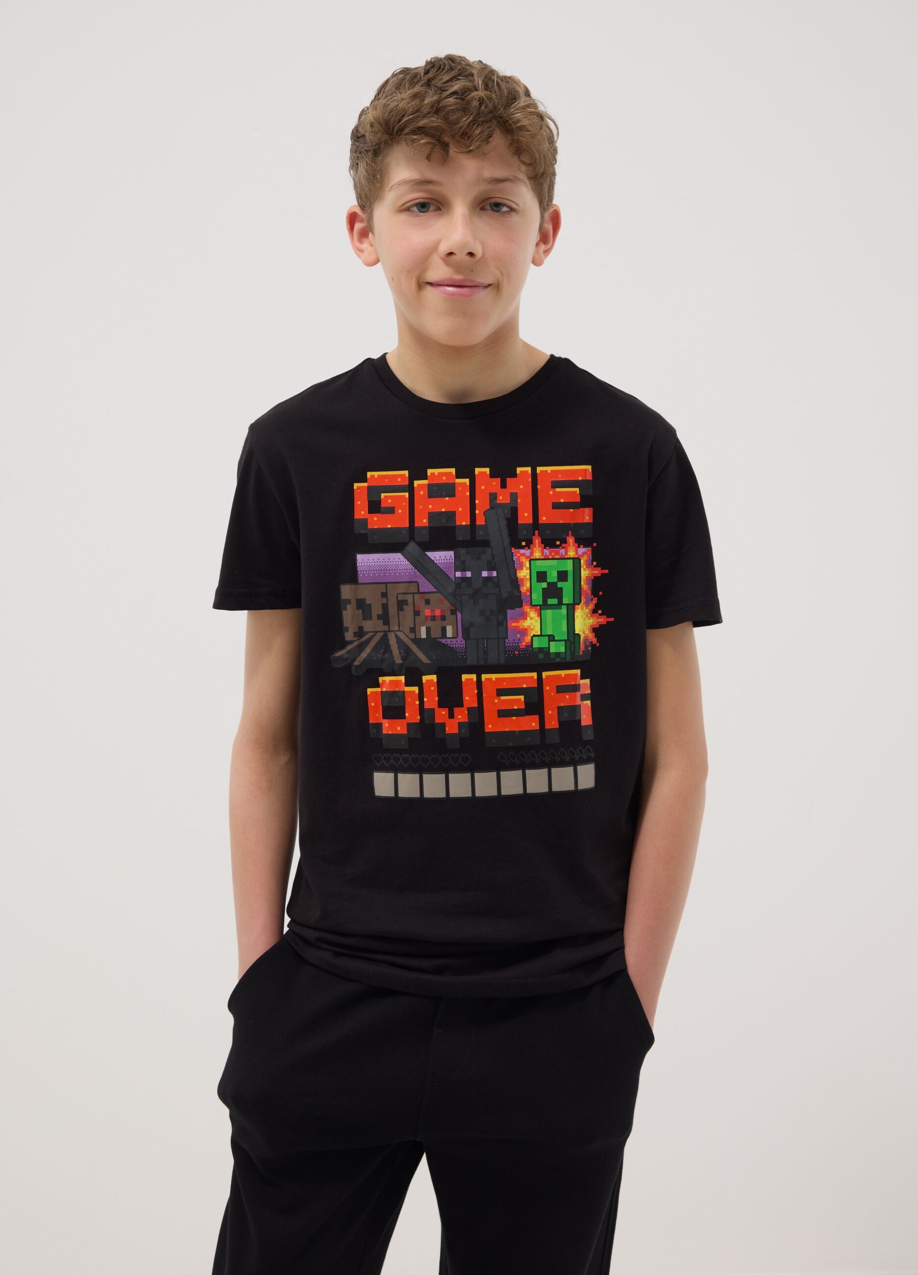 Kids' pure black cotton Minecraft T-shirt