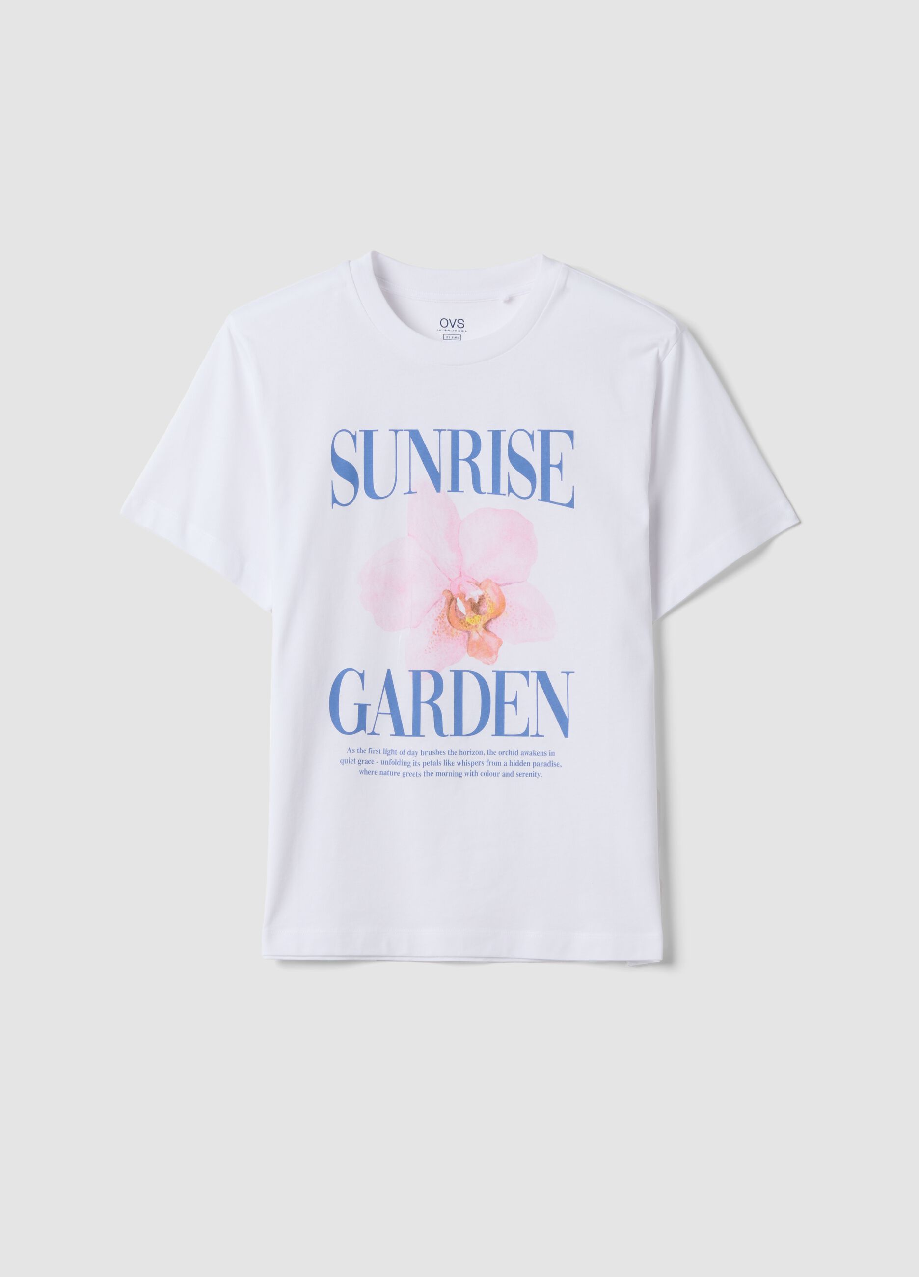 Wei&szlig;es T-Shirt aus reiner Baumwolle mit Blumenprint, Regular Fit