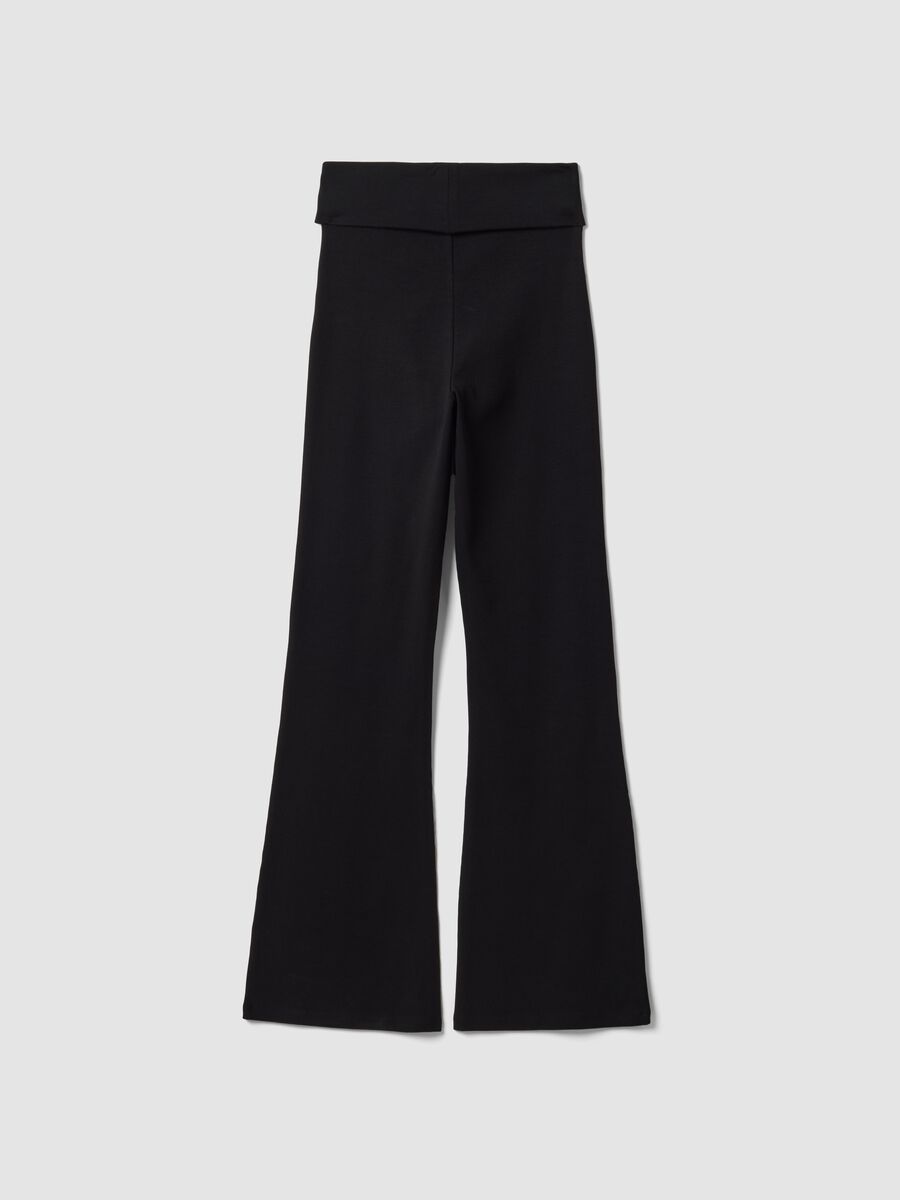 Leggings neri flare fit in puro cotone a costine_2