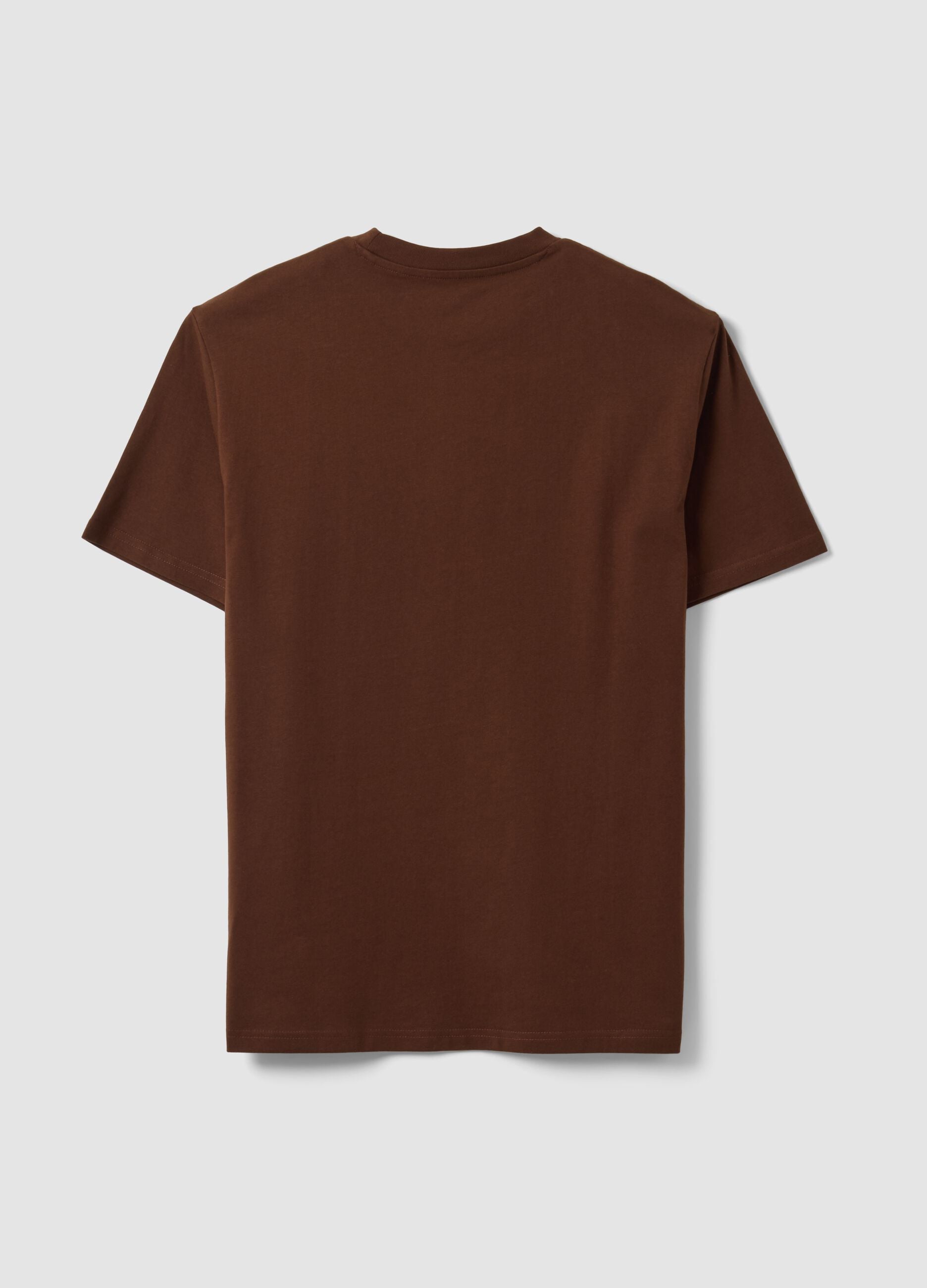 Braunes Jersey-T-Shirt aus reiner Baumwolle mit Schriftzug, Regular Fit