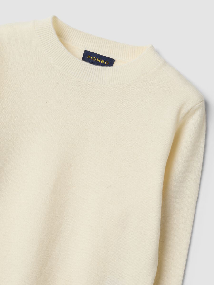 Maglione bianco in pura lana a maniche lunghe regular fit_1