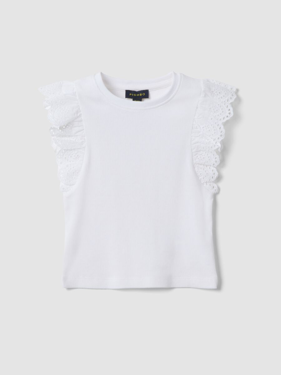 White stretch cotton girls&rsquo; vest top with ruffles_0