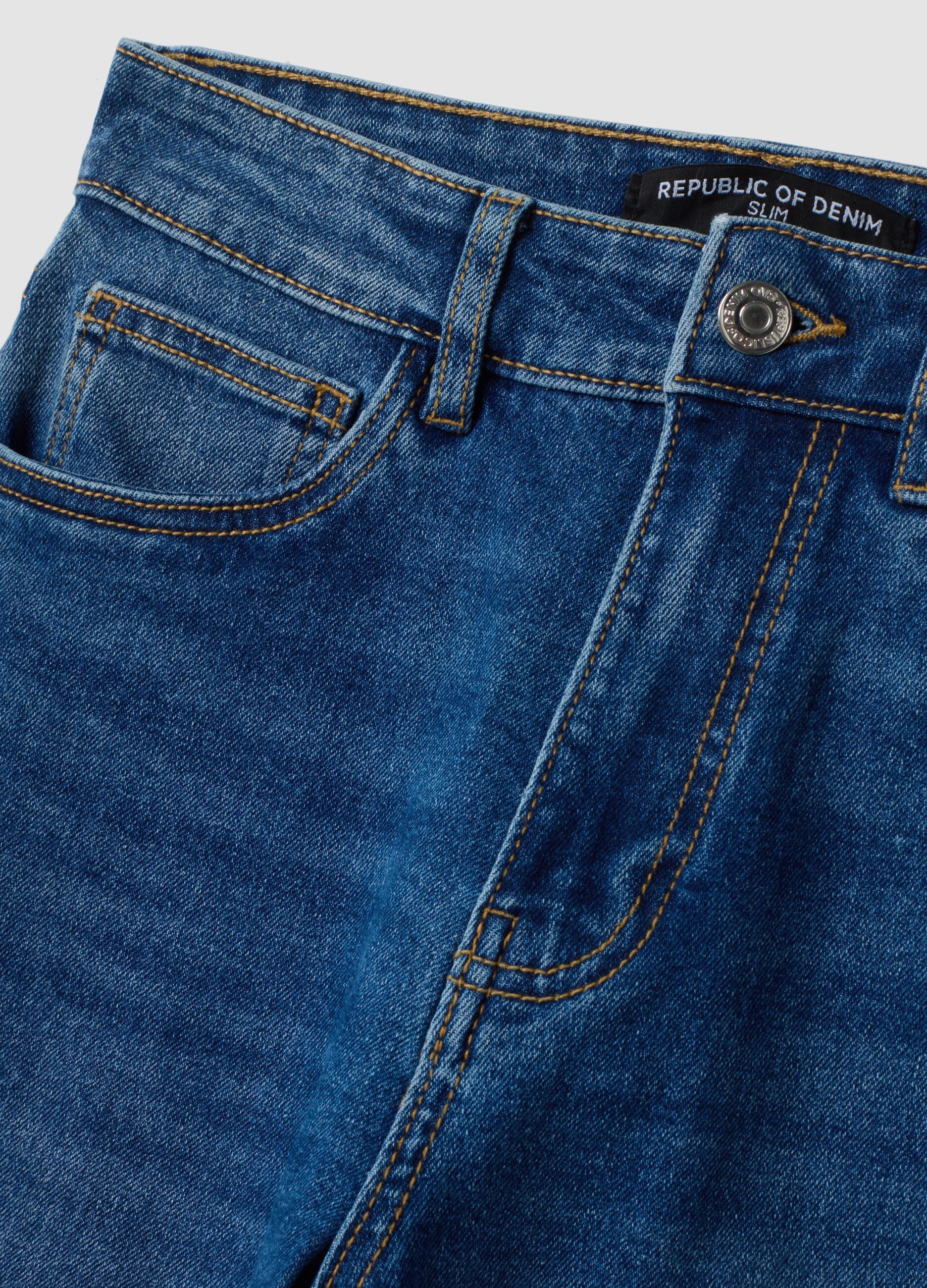 Blue cropped slim-fit denim jeans in stretch cotton and viscose