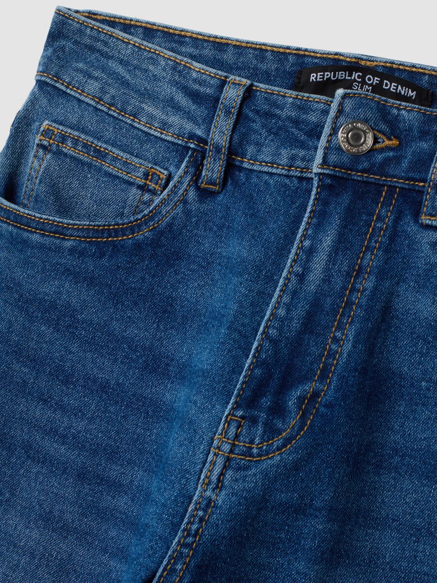 Blue cropped slim-fit denim jeans in stretch cotton and viscose_5