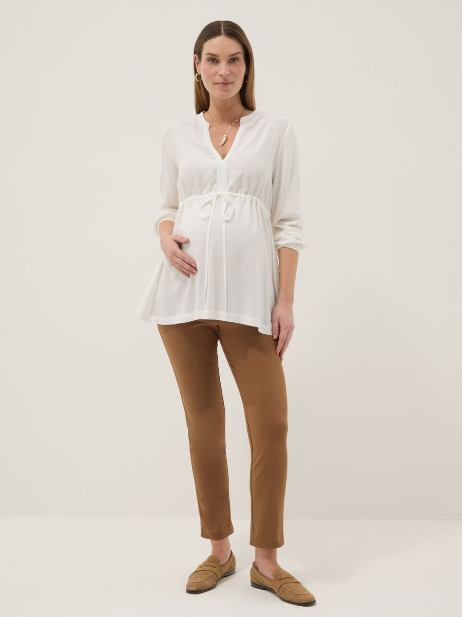 White maternity blouse in pure viscose with Mandarin collar_0