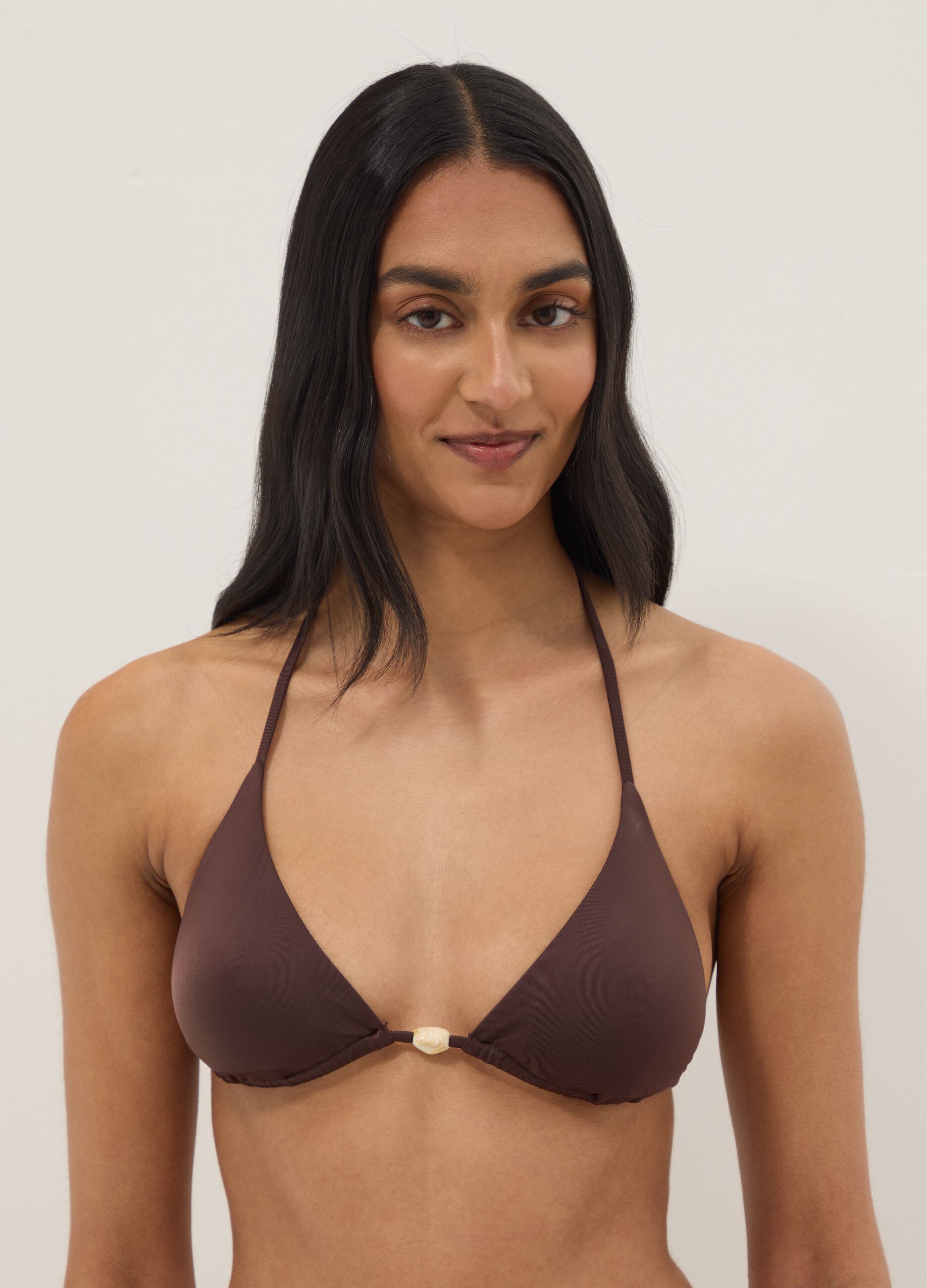 Brown stretch triangle bikini with stones