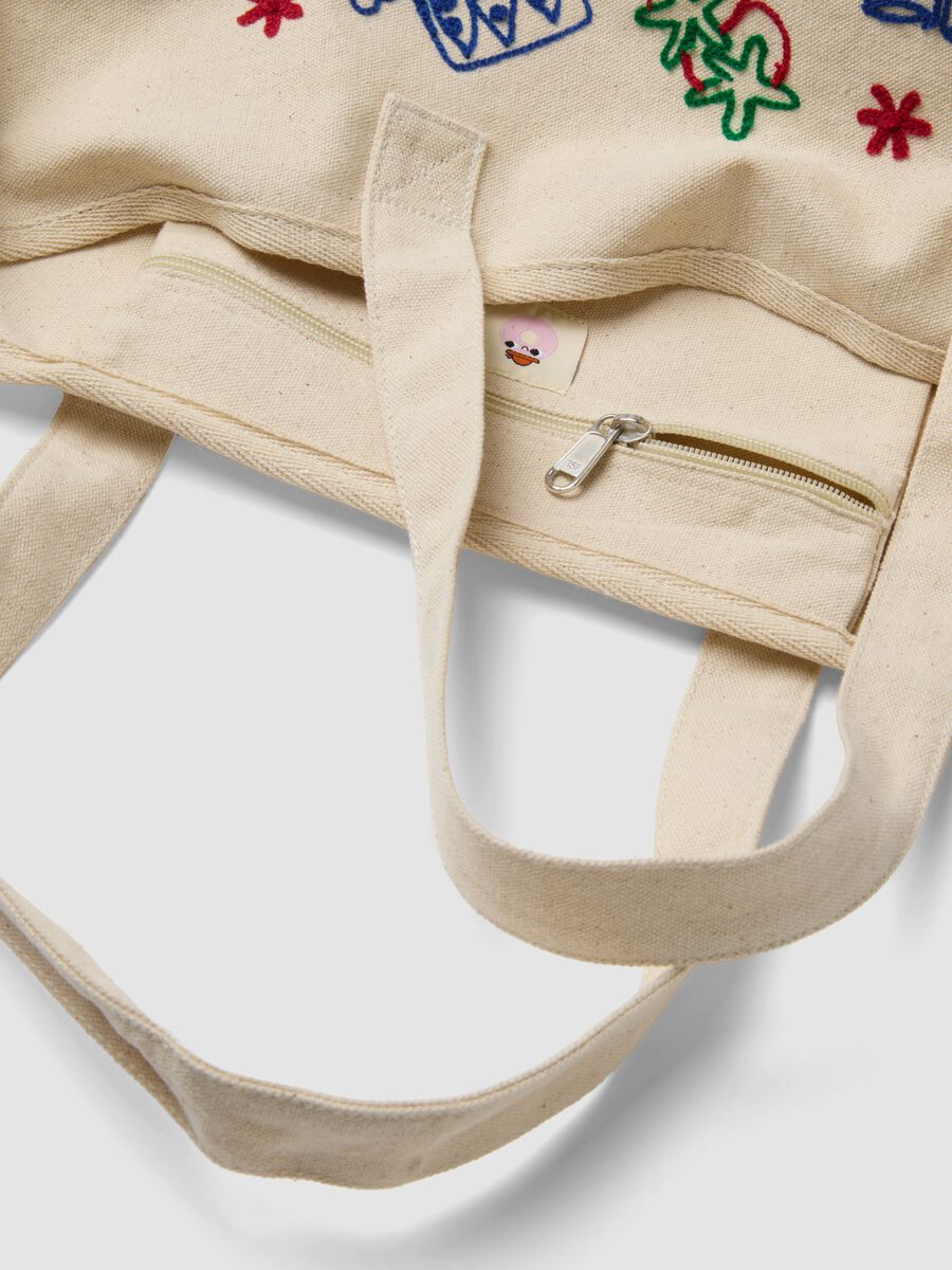 Beige pure cotton shopper bag with embroidery_2