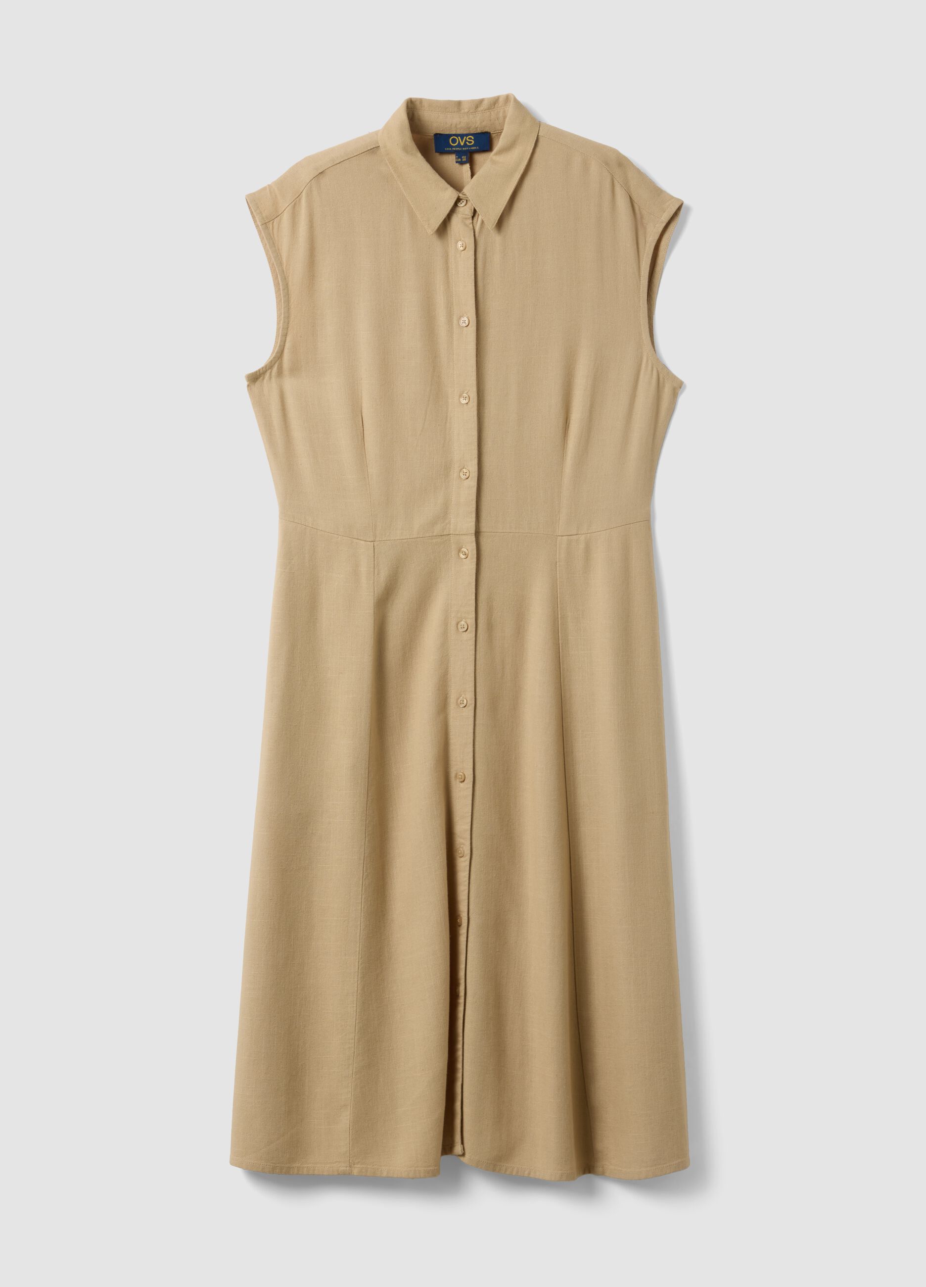 Beige viscose and linen-blend shirt dress, regular fit