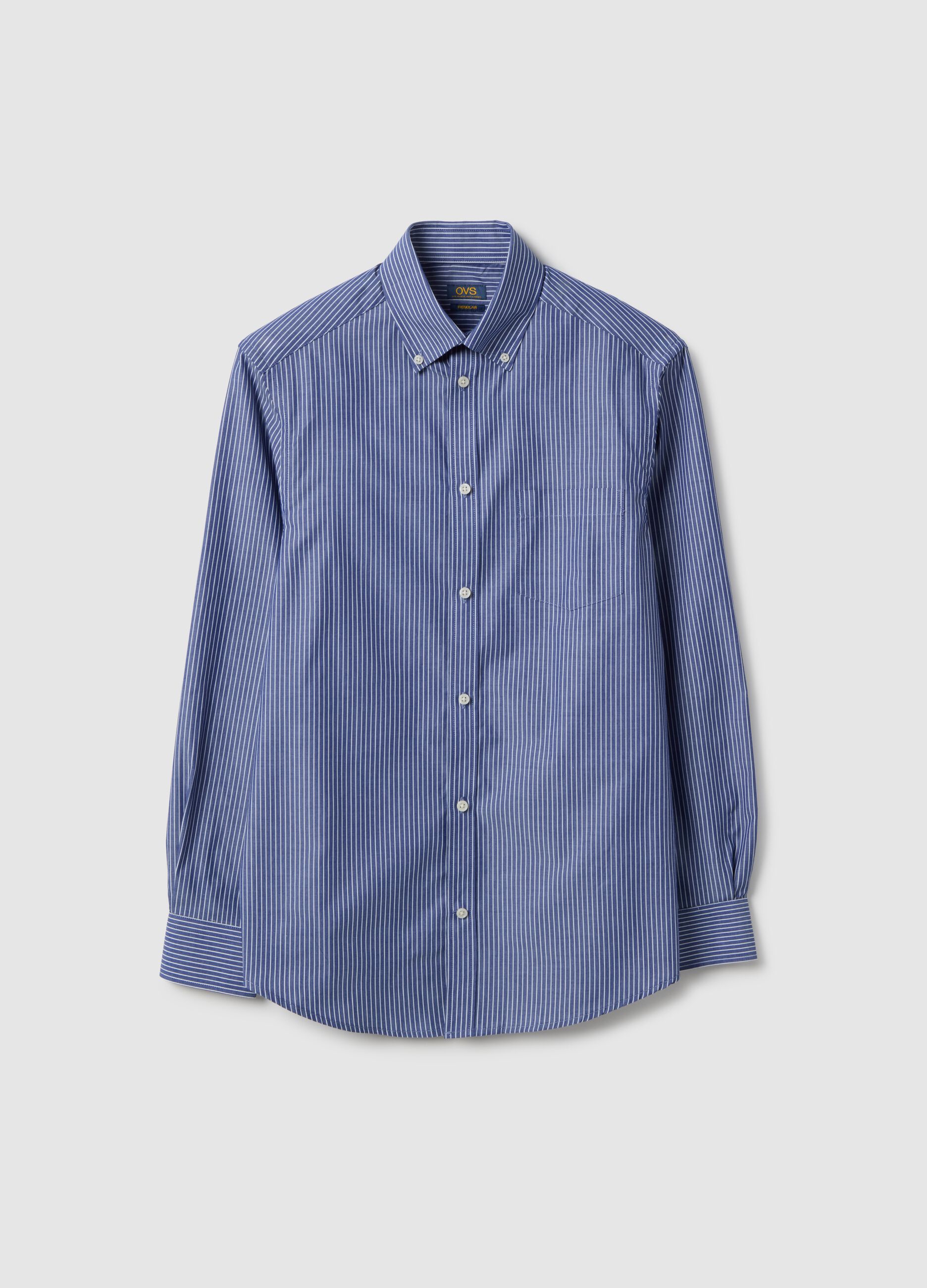 Bunt gestreiftes Baumwollmischgewebe Hemd, normale Passform