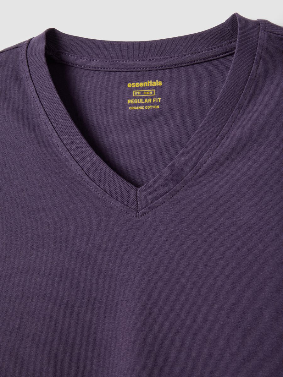 Purple pure cotton regular fit V-neck T-shirt_5