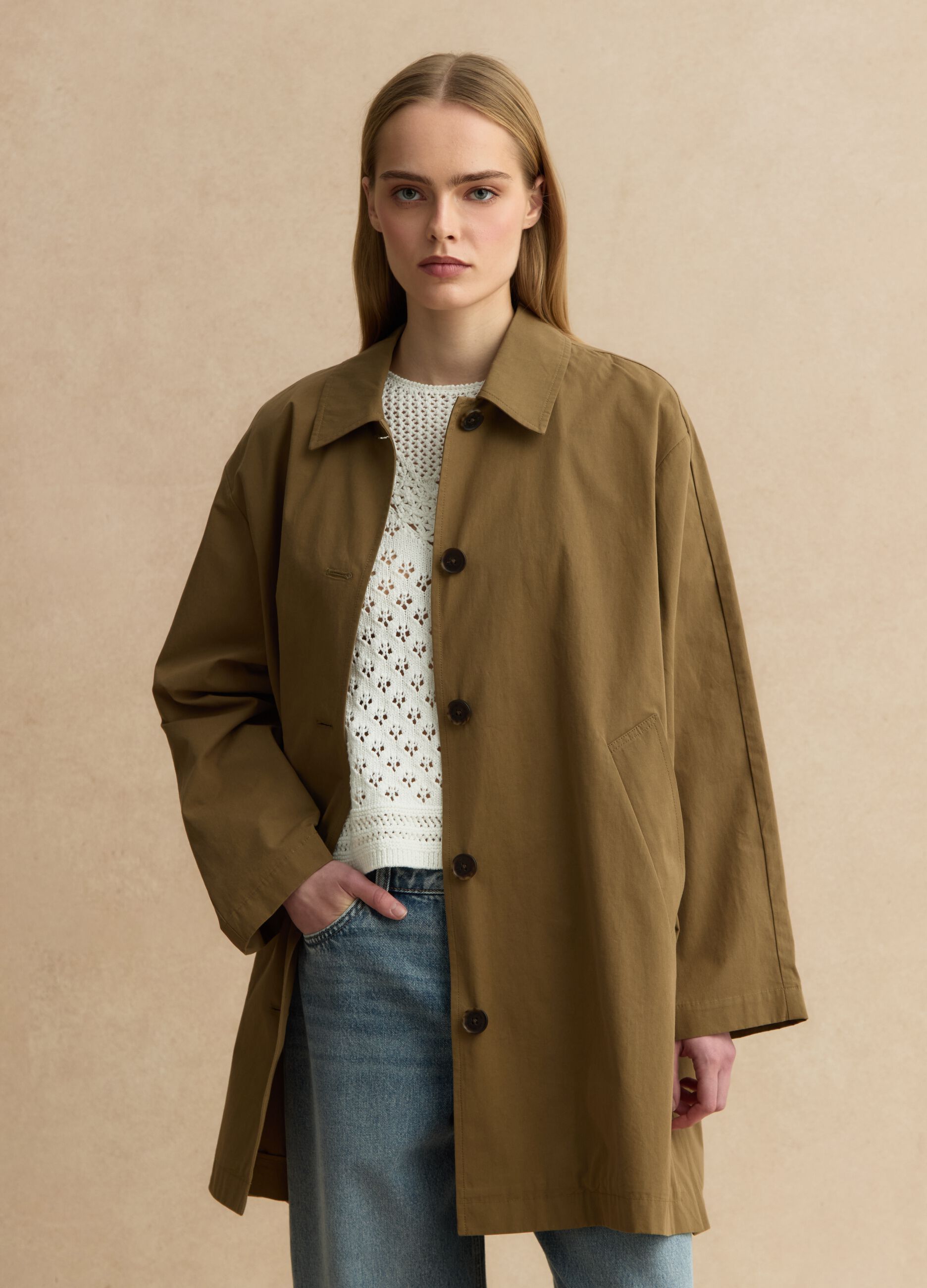 Brown pure cotton raincoat