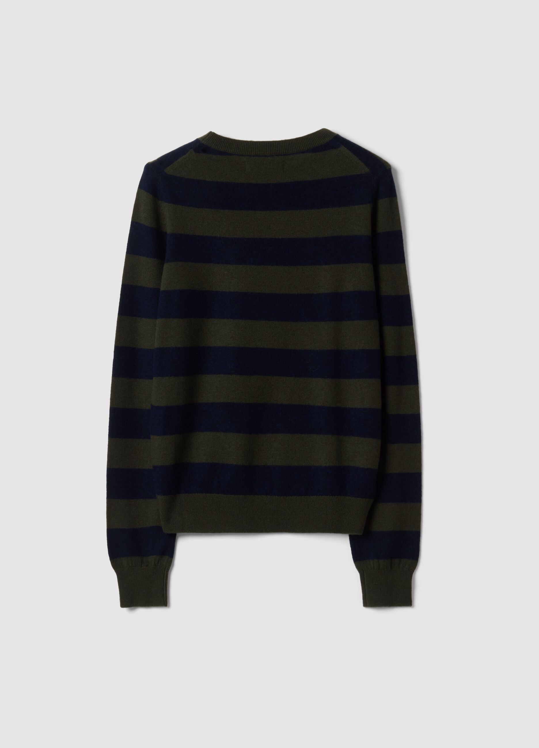 Maglia verde in pura lana a righe con girocollo