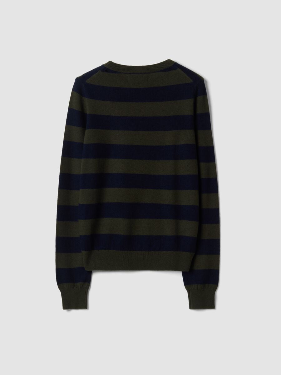Maglia verde in pura lana a righe con girocollo_2