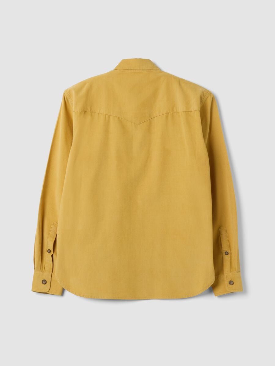 Yellow pure cotton ribbed shirt, regular fit_2