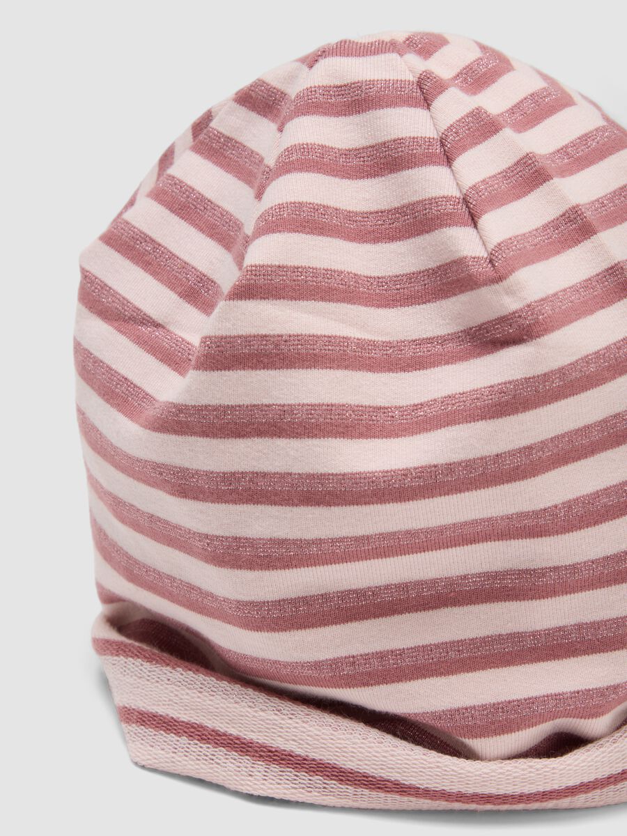 Pink striped organic stretch-cotton hat for baby girl_2