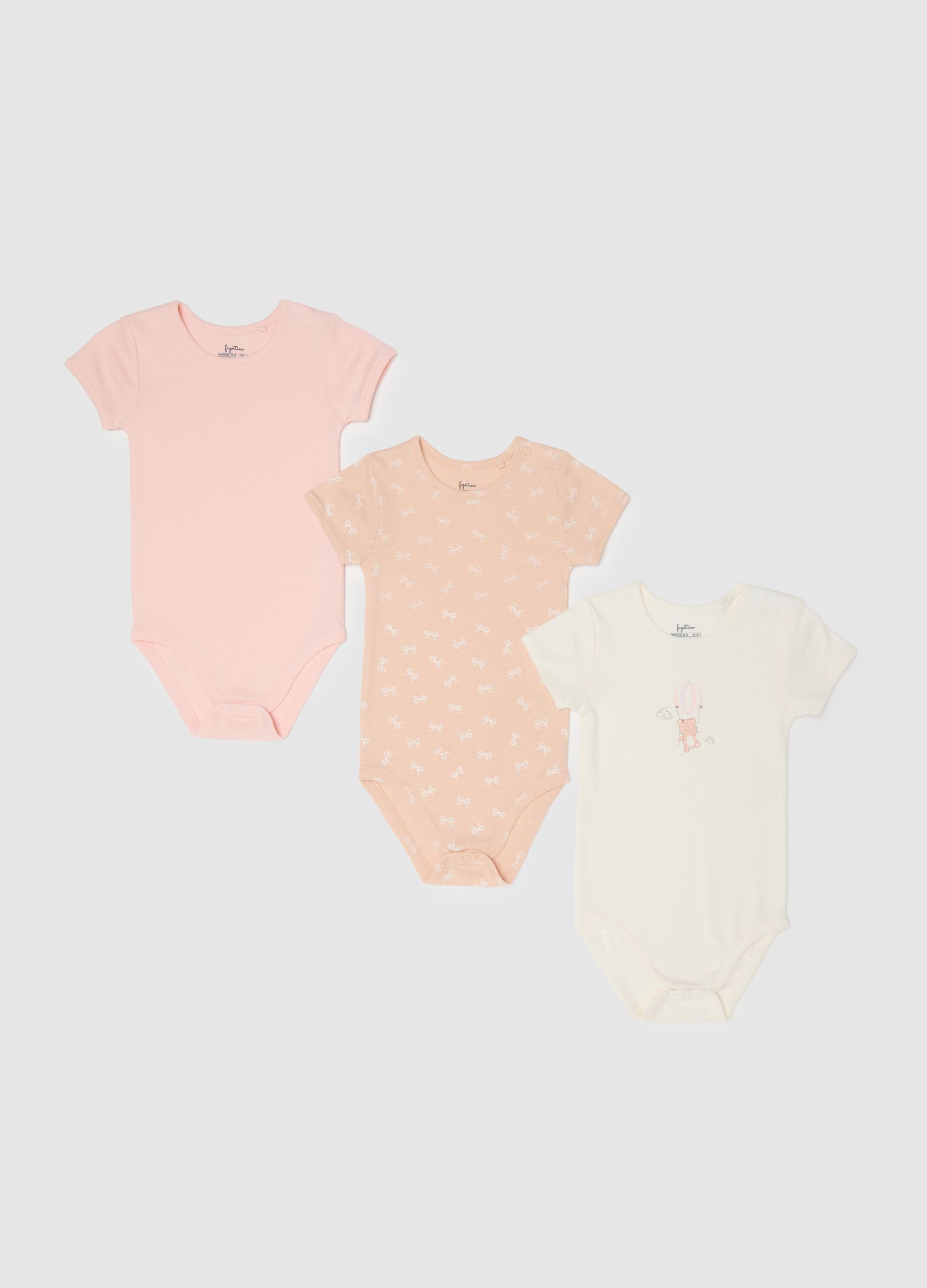 Tripack de bodies de beb&eacute; multicolor de manga curta em puro algod&atilde;o